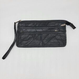 Vintage Leather Wristlet Wallet With Card Slot Elegance Brand Korea Black